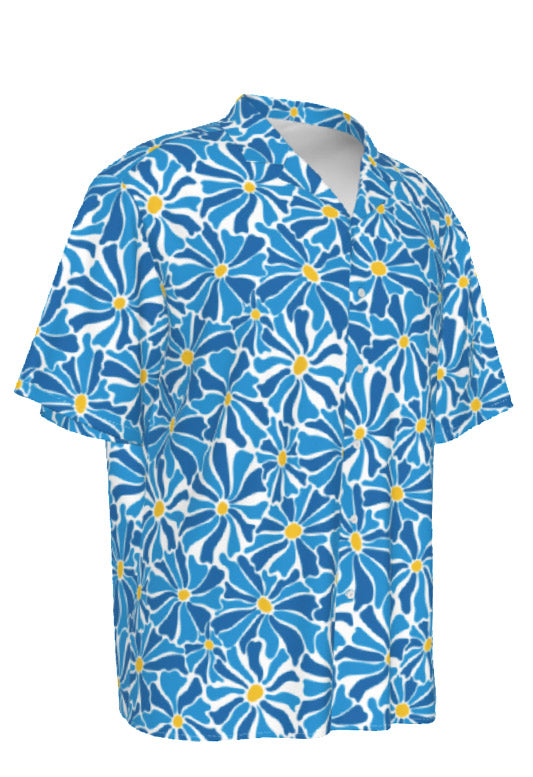 Blue Daisies Hawaiian Rayon Shirt