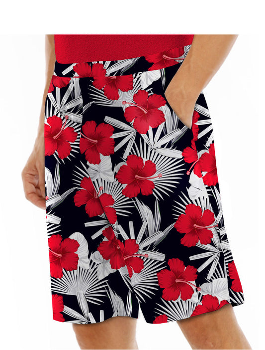 Red Hibiscus Golf Shorts