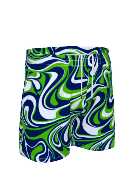 Men's Groovy Swirl Lime Navy Pickle Ball Shorts