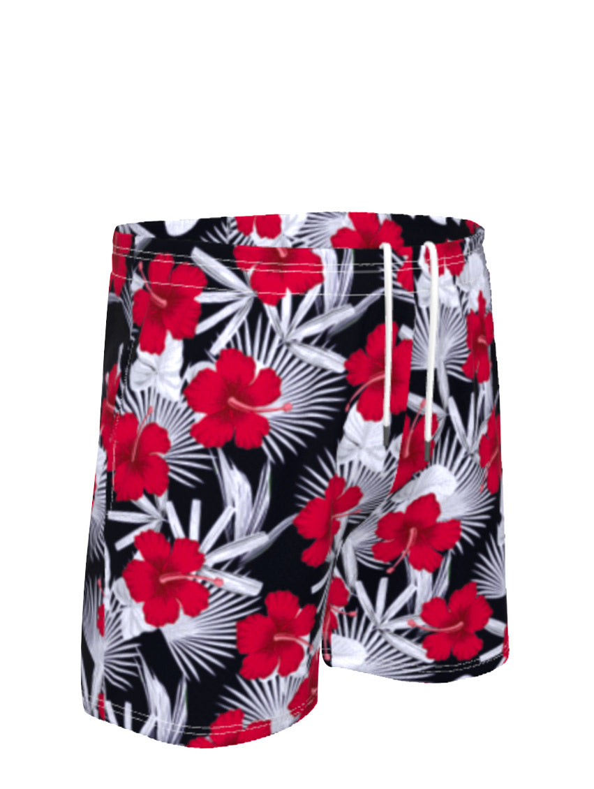 Men's Red Hibiscus Tropical Pickle Ball Shorts