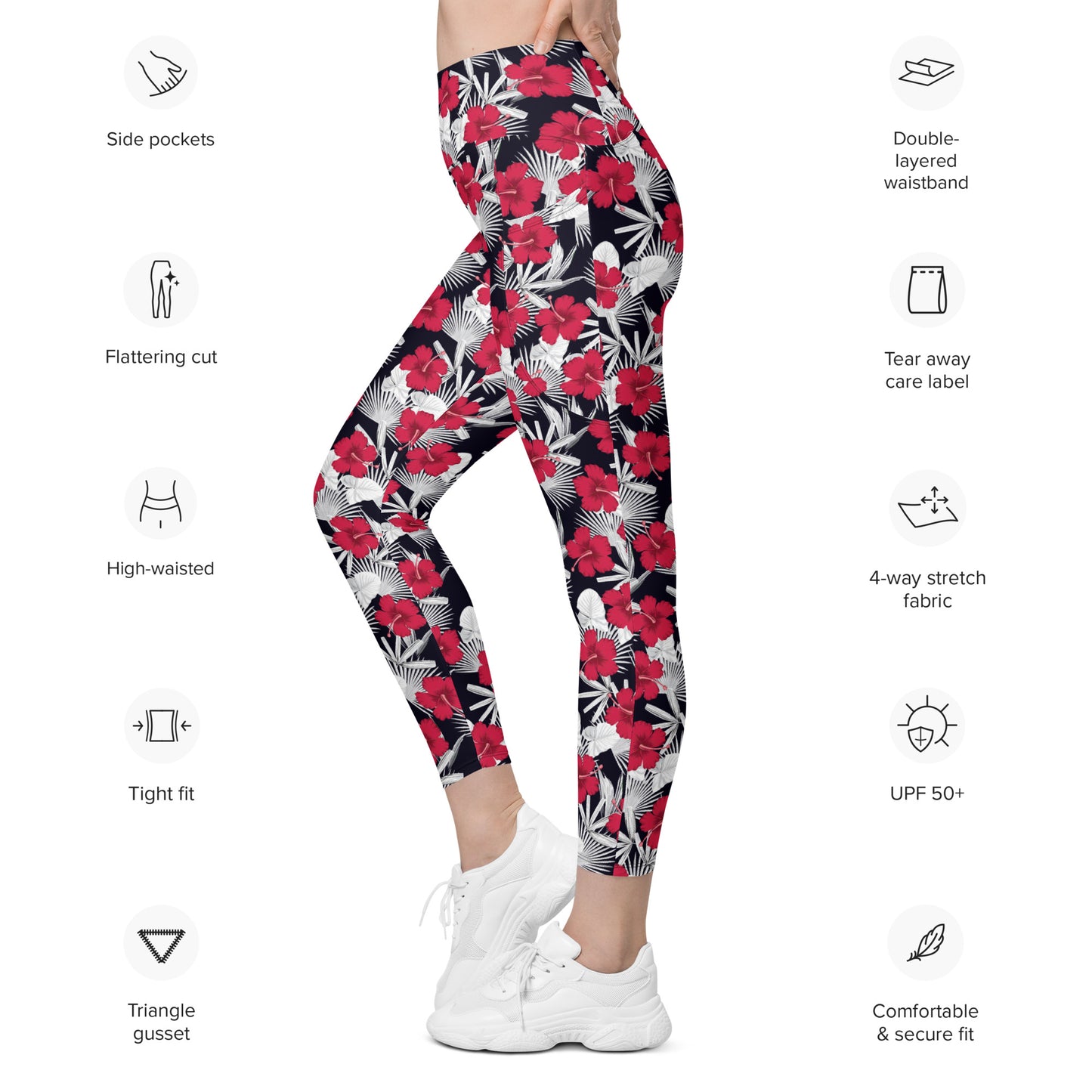 Red Hibiscus Pocket Legging