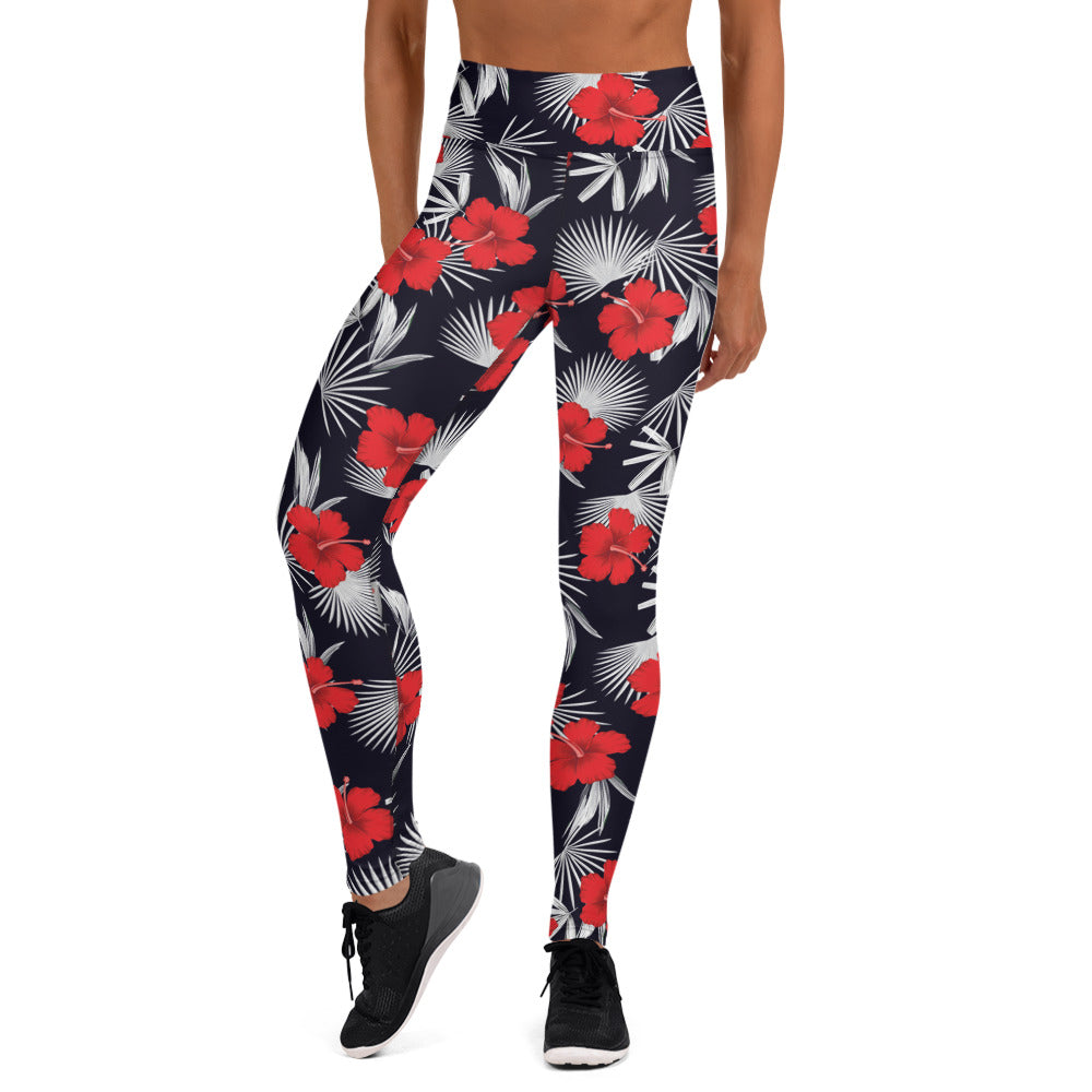 Hibiscus Black Long Leggings