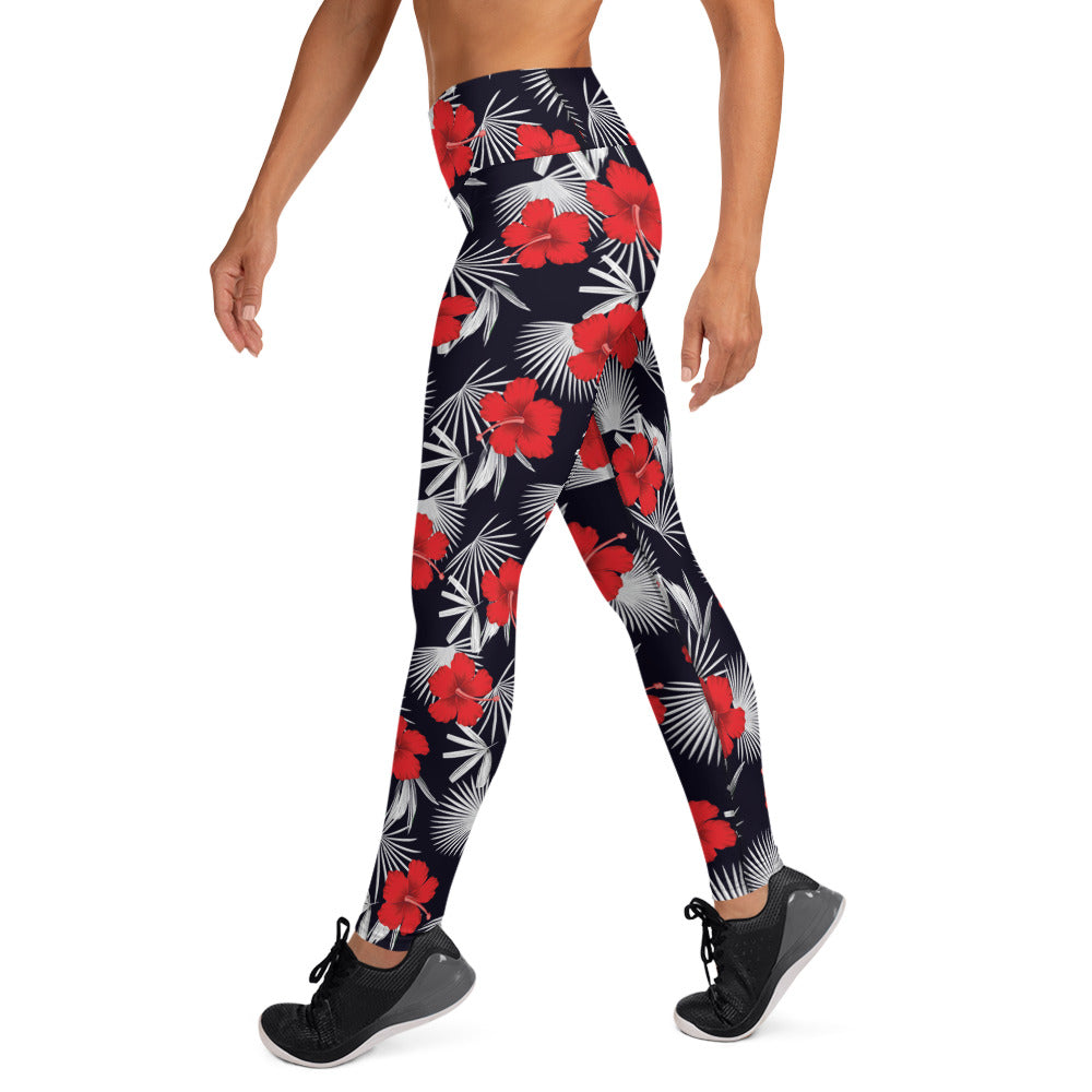 Hibiscus Black Long Leggings