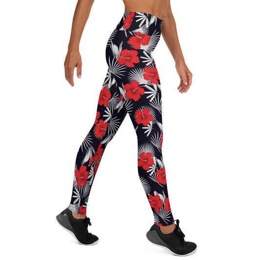 Hibiscus Black Long Leggings